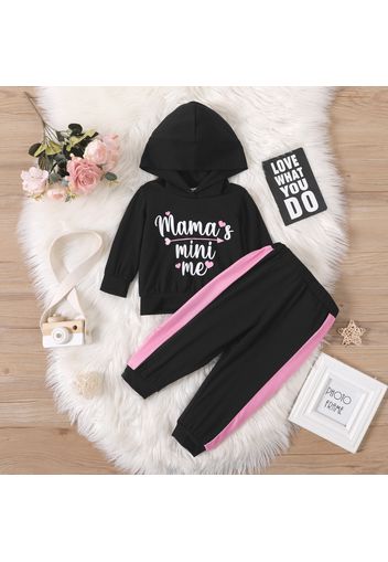 2pcs Baby Girl Letter Print Long-sleeve Hoodie and Colorblock Pants Set