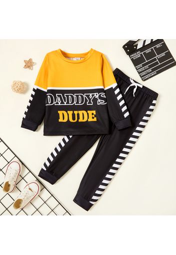 2-piece Toddler Boy Letter Print Striped Colorblock Pullover and Pants Set