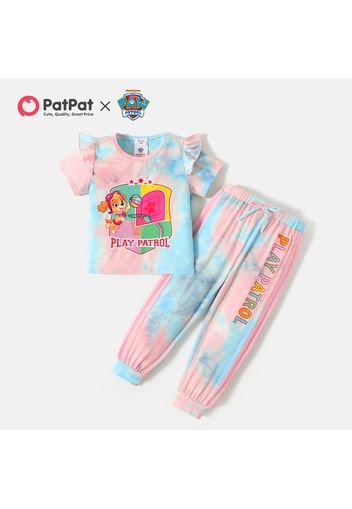 PAW Patrol 2pcs Toddler Girl Tie Dyed Ruffled Short-sleeve Tee and Letter Print Pants Set