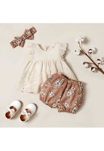 3pcs Baby Girl Sweet Floral Dress and Shorts Set with Headband