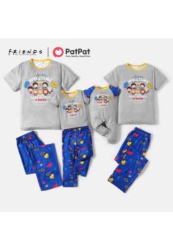 Friends Family Matching Graphic Top and Allover Pants Pajamas Sets