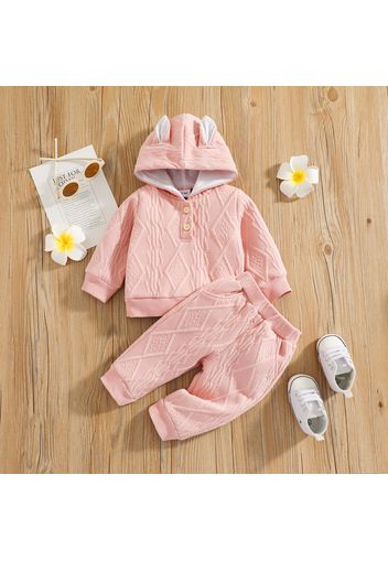 2pcs Baby Solid 3D Rabbit Ears Long-sleeve Hoodie and Trousers Set