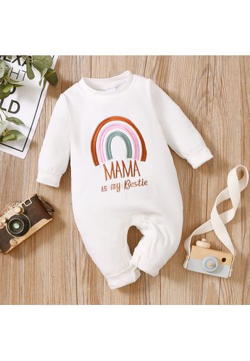 Baby Girl Rainbow and Letter Embroidered Fleece Long-sleeve Jumpsuit