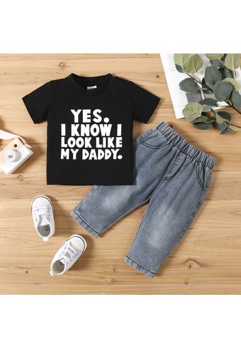 2pcs Baby Boy/Girl Letter Print Short-sleeve Tee and Jeans Set