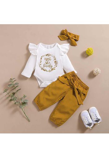 3pcs Polka Dots and Letter Print Long-sleeve Baby Set