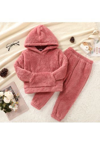 2-piece Toddler Girl Fuzzy Hoodie Sweatshirt and Pants Set