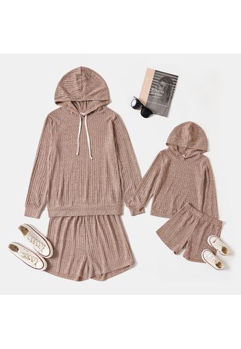 Solid Ribbed Hooded Long-sleeve Matching Klahi  Sweatshirt Sets