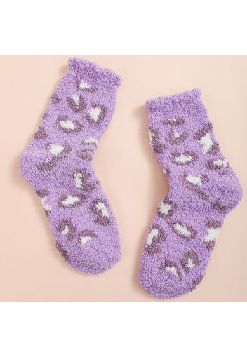 Women Allover Leopard Pattern Autumn Winter Fluffy Socks