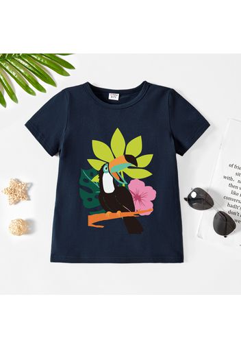 Toddler Graphic Plant and Parrot Print Short-sleeve Tee