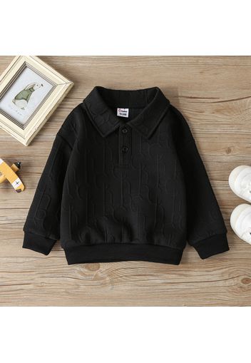 Toddler Boy Basic Polo Collar Textured Button Design Pullover Sweatshirt