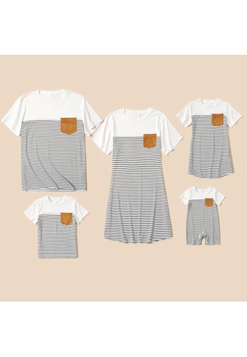 Stripe Series Family Matching Sets(Short Sleeve T-shirt Dresses for Mommy and Girl）