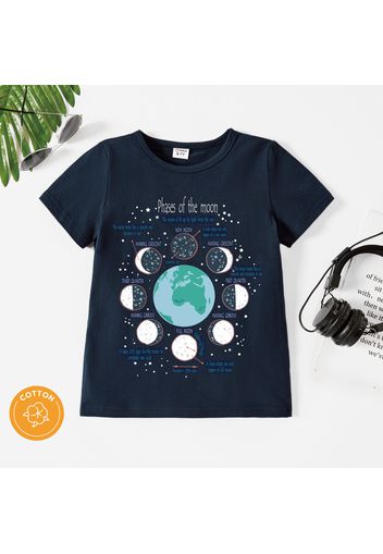 The Earth Day Kid Boy 95% Cotton Letter Space Print Dark Blue Short-sleeve Tee