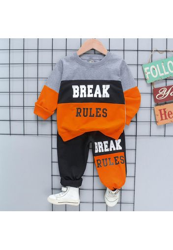 2pcs Toddler Boy Trendy Letter Print Colorblock Sweatshirt and Pants Set