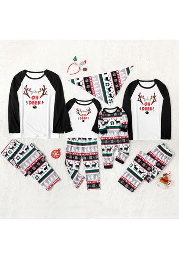 Christmas Antlers and String Lights Letter Print Family Matching Raglan Long-sleeve Pajamas Sets (Flame Resistant)