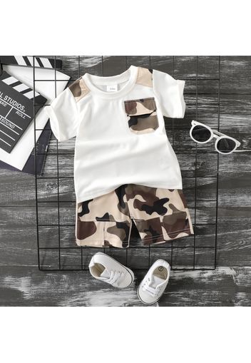 2pcs Baby Boy 95% Cotton Short-sleeve T-shirt and Camouflage Shorts Set