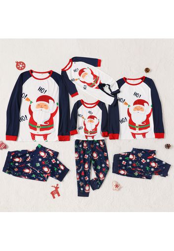 Christmas Santa and Letter Print Family Matching Raglan Long-sleeve Pajamas Sets (Flame Resistant)
