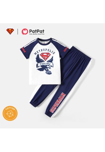 Superman 2pcs Kid Boy Letter Print Short Raglan Sleeve Cotton Tee and Elasticized Pants Set