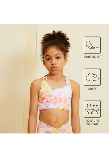 Activewear Polyester Spandex Fabric 2pcs Kid Girl Tie Dyed Crisscross Back Breathable Tank Top and Leggings Shorts Set