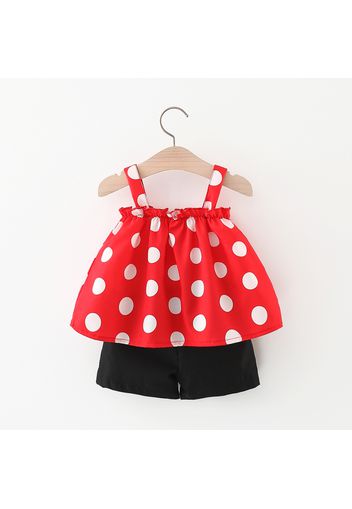 2pcs Baby Girl Polka Dots Cami Top and Solid Shorts Set