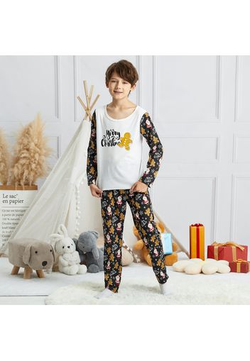 2-piece Kid Boy Christmas Santa Snow Letter Print Long-sleeve Tee and Pants Pajamas Lounge Set