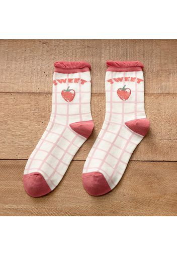 Women Strawberry Print Tube Socks