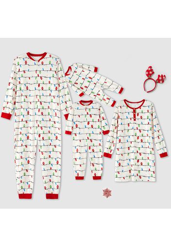 Christmas Allover Lantern Print Splice Long-sleeve Family Matching White Onesies Pajamas Set(Flame Resistant)