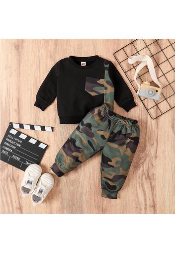 2pcs Camouflage Print Long-sleeve Black Baby Set