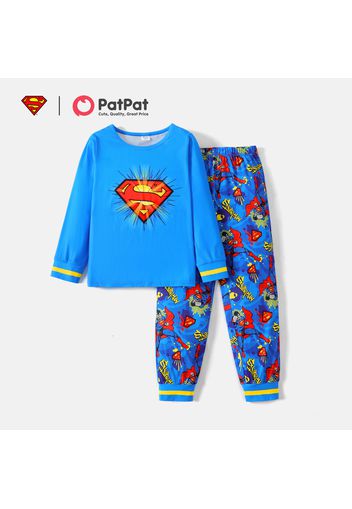 Superman 2-piece Kid Boy Blue Long-sleeve Top and Allover Print Pants Set