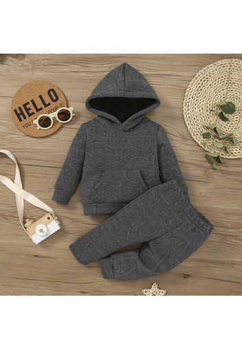 2pcs Baby Boy/Girl Letter Textured Solid Long-sleeve Hoodie and Pants Set