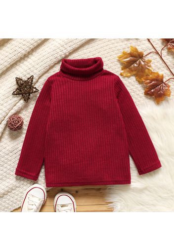 Toddler Girl Turtleneck Ribbed Solid Color Long-sleeve Tee