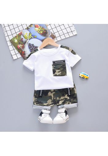 2pcs Toddler Boy Casual Camouflage Letter Print Tee and Shorts Set