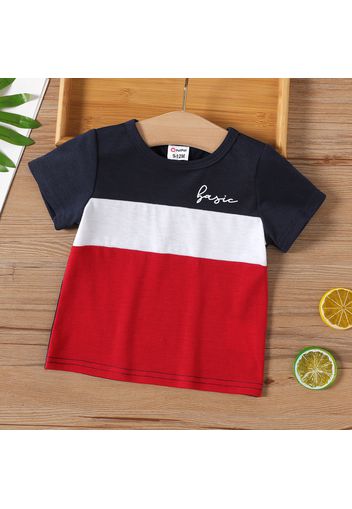 Baby Boy Letter Detail Colorblock Spliced Short-sleeve T-shirt