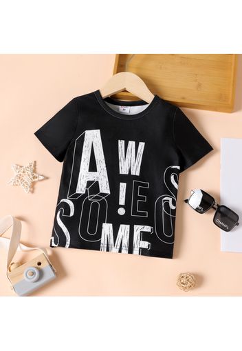 Toddler Boy Casual Letter Print Short-sleeve Black Tee