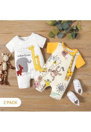 2-Pack Baby Boy/Girl Cartoon Animals Print Short-sleeve Rompers Set