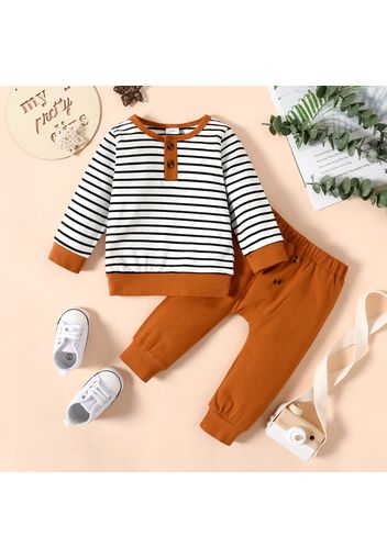 2pcs Baby Boy Striped Long-sleeve Top and Solid Trousers Set