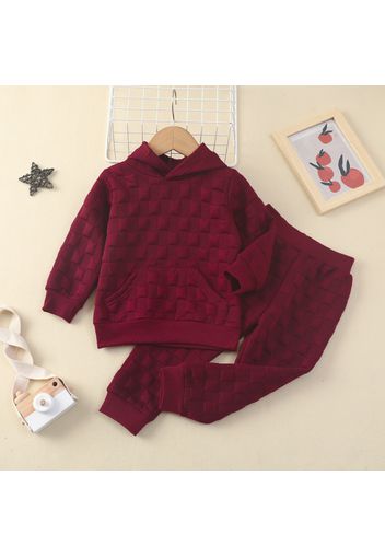 2-piece Toddler Girl/Boy Textured Solid Color Hoodie Sweatshirt and Pants Casual Set