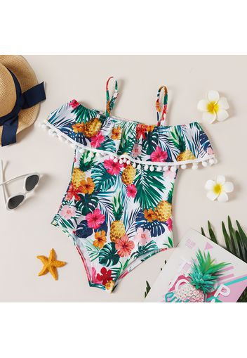 Beautiful Kid Girl Floral Allover Print Singlet Swimsuit