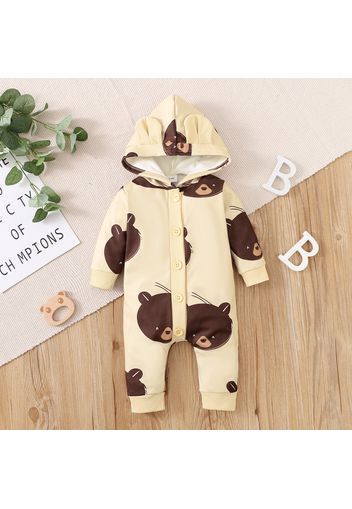 Baby Boy/Girl Cartoon Bear Print Long-sleeve Hooded Jumpsuit