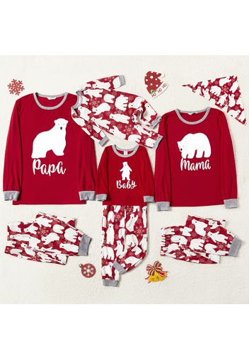 Christmas Polar Bear and Letter Print Red Family Matching Long-sleeve Pajamas Sets (Flame Resistant)