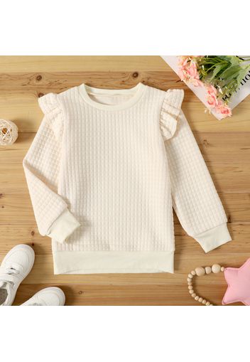 Kid Girl Ruffled Textured Solid Color Pullover Sweatshirt