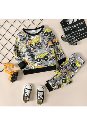 2-piece Toddler Boy Vehicle Print Long-sleeve Tee and Elasticized Pants Set