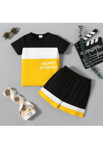 2pcs Toddler Boy Casual Letter Print Colorblock Tee and Shorts Set