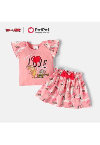 Tom and Jerry 2-piece Toddler Girl Heart Print Pink Tee and Allover Skirt Set