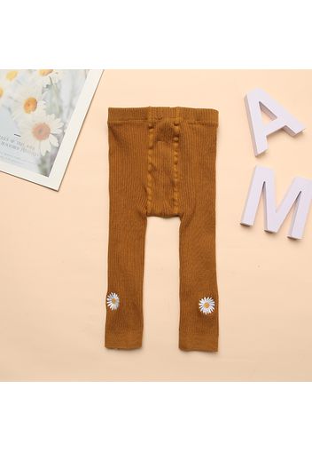 Baby / Toddler Daisy Embroidery Pure Color Ribbed Leggings