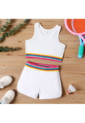 2pcs Kid Girl Sporty Striped Tank Top and Shorts Set