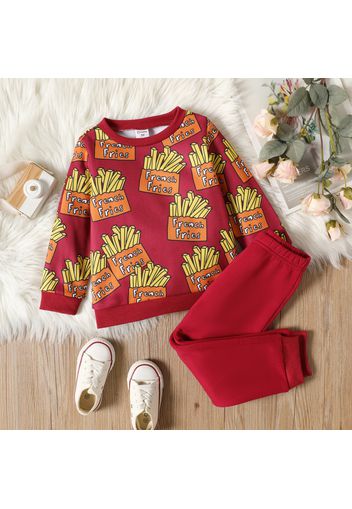 2-piece Toddler Boy Letter Food Print Sweatshirt and Solid Color Pants Set