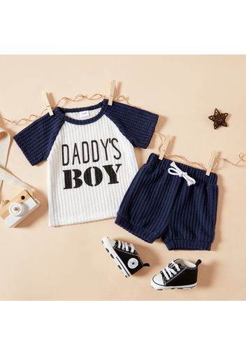 2pcs Letter Print Waffle Short-sleeve Baby Set