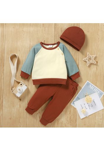 3pcs Color Block Splice Long-sleeve Baby Set