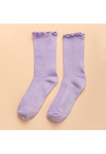 Women Lettuce Trim Solid Color Socks