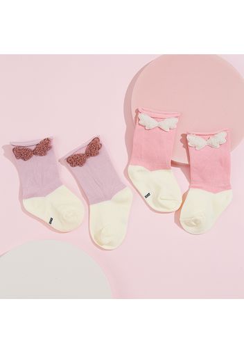 2-pack Baby / Toddler Wings Decor Colorblock Breathable Non-slip Glue Socks